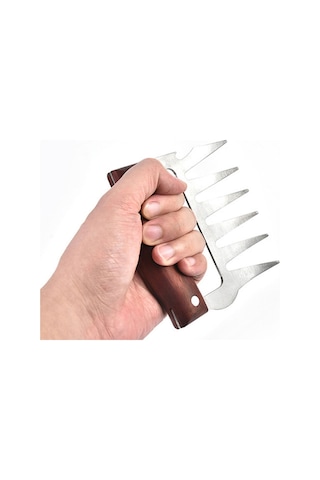 Cbtx Ayı Pençesi Şekilli Paslanmaz Çelik Barbekü Çatalı Tavuk Rendelenmiş Ahşap Saplı Kaymaz Yaratıcı Mutfak Çatal Pençe Et Pençe Ayırıcı Gümüş