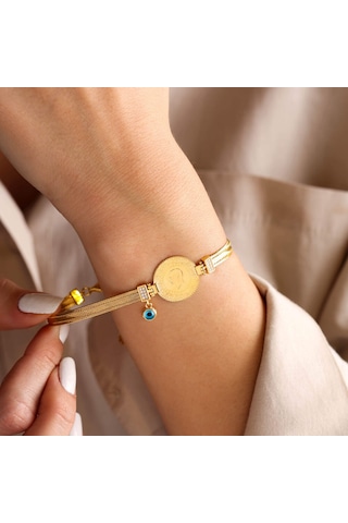 Çeyrek Altın Hasır Bileklik El Yapımı Nazar Boncuklu