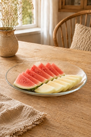 Cam Servis Tabağı Şeffaf Salata Ve Meyve Sunum Tabağı Kahvaltılık Pasta Meze Tabağı 33x25 Cm