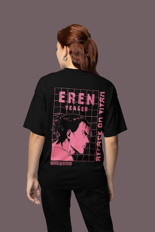 Sevbano Attack On Titan Sırt Baskılı Unisex Oversize Eren Yeager Anime Ka Siyah