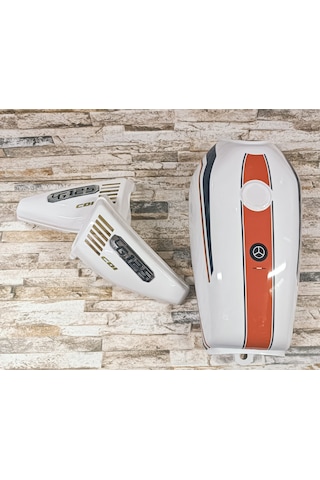 Cg Şeritli Benzin Deposu Ve Yan Kapak Takımı Beyaz