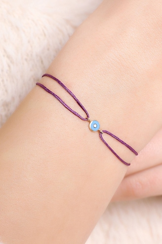 14 Ayar Altın Ipli Nazar Göz Bileklik Mineli - Mor