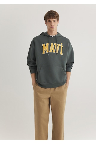 Mavi - Mavi Logo Baskılı Kapüşonlu Yeşil Sweatshirt 067149-71598 Yeşil