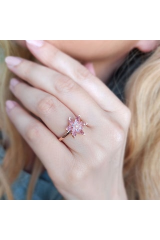 Vaoov 925 Ayar Gümüş Pembe Lotus Yüzük