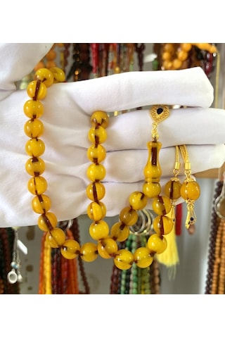 Sarı Küre Model Osmanlı Benzetme Sıkma Kehribar Tesbih