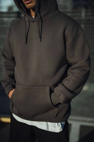 Efnaz Style Üç İplik Penye Kapşonlu Basic Sweatshirt - Antrasit Fume