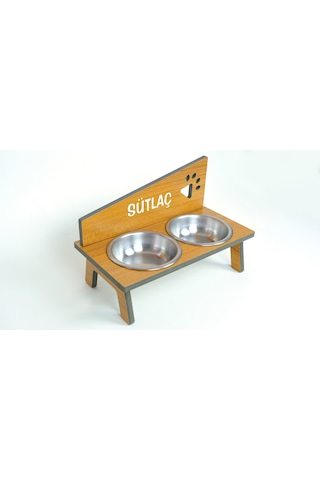 Realwood Suya Dayanıklı İsim Baskılı Çelik Kaseli Kedi Köpek Mama Stantı