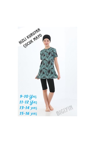 Yeşil Kız Çocuk Mayo Havuz Mayo Deniz Mayo Kısa Kol Çocuk Mayosu Yeşil