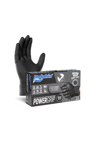 Dolphin Nitril Powergrip Ekstra Kalın Elmas Dokulu Eldiven Siyah Large Büyük Boy - 50'li 20 Paket