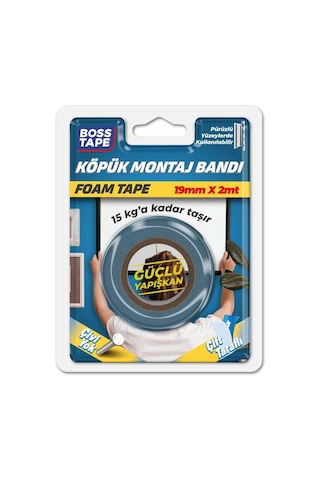 Boss Tape Çift Tarafli Köpük Aksesuar Montaj Bandi 15 Kg, 19 Mm X 2 Metre Boyut