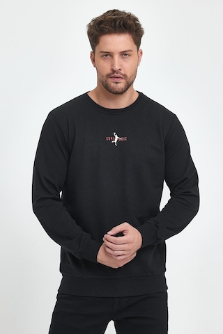 MMetalic Siyah Erkek Supermagic Göğüs Baskılı Basic Sweatshirt 001