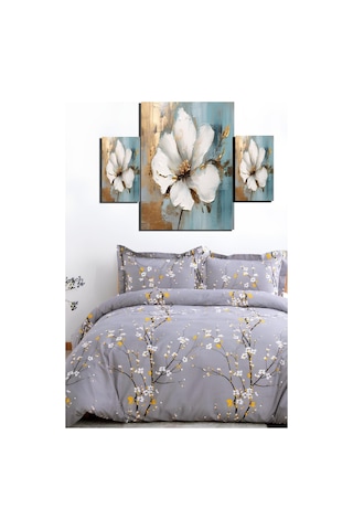 Lastikli Çarşaflı Çift Kişilik Çift Taraflı Nevresim Takımı Alaçatıgri Çok Renkli