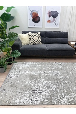 Gri Siyah Çift Taraflı Modern Yıkanabilir Antibakteriyel Halı - Yo10407a Gri - Syah