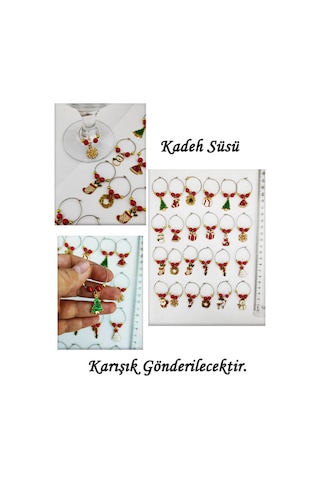 12 Adet Dekoratif Yılbaşı Temalı Kadeh Süsü 4 Cm - Yılbaşı Kadeh Bileziği - Karışık Model -2