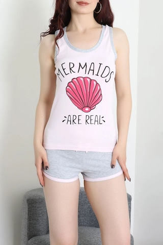 Modi Şortlu Pijama Takımı Pembefuşya - 52357.2161. Açık Bej - Siyah