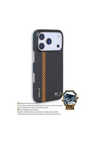 Apple Uyumlu iPhone 17 Pro Max Kılıf M-safe Şarj 600d Güçlü Kamera Çerçeveli Pure Kevlar Fiber Turuncu-siyah Hafi