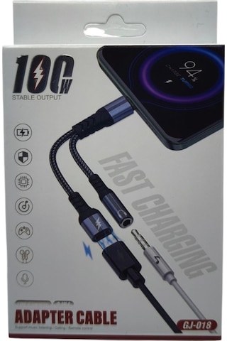 Gj-018 Type-c- M To 3.5mm F + Type-c F Kablo 100w Siyah Örgülü 1 Adet