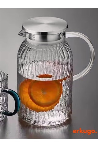 Vakumlu Çelik Kapaklı Isıya Dayanıklı Borosilikat Cam Sürahi, Süzgeçli Sürahi 1500 Ml Ekg- Icejug