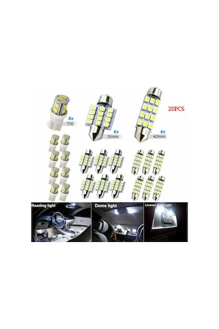 Suofeng 20'li Araç Led Işık Seti: Tavan Işığı, T10 Gösterge Işığı, Okuma Işığı, Plaka Işığı - Enerji Verimli, Kolay Kurulum Diğer