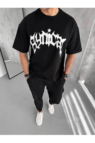 Wear Vexel Erkek Baskılı Bisiklet Yaka T-shirt - Siyah Çok Renkli