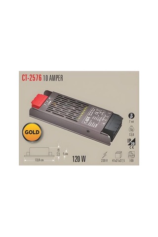 12v Premium Gold Serisi Ultra Slim Sessiz Led Trafosu Cata Metal Kasa, Fansız Tasarım, Klemensli Şerit Led Adapt