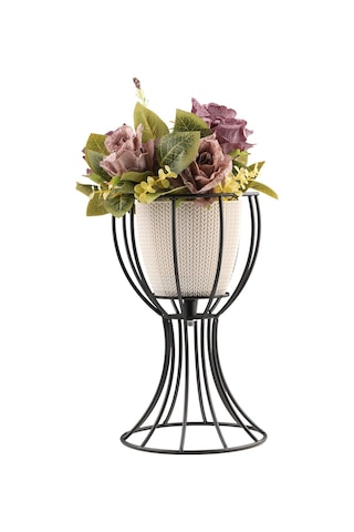 Anafor Saksılık Siyah 25 Cm Krem Saksı