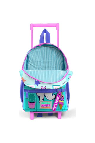 Minik Yuva Çekçekli Sırt Çantası Turkuaz Pembe Dondurmalı Kedi Desenli İki Bölmeli 24051