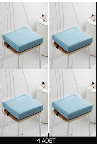 Sandalye Minderi Sünger Dolgulu Kare Sandalye Konfor Pedi Oturma Minderi 4 Cm Kalınlık 4 Adet Mavi