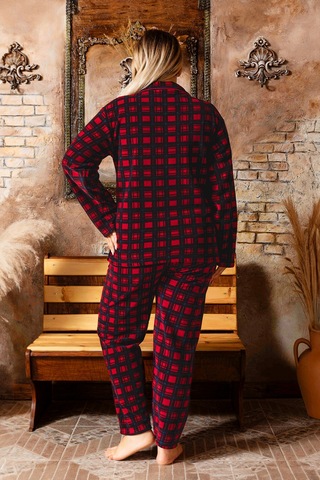 Nisanca Büyük Beden Kışlık Düğmeli Gömlek Pijama Takımı Bordo