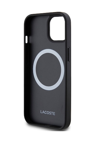 Apple Uyumlu iPhone 15 Kılıf Lacoste Lisanslı Pu Pike Desenli Timsah Logolu Ve Type-c Kablo 1.5m Siyah
