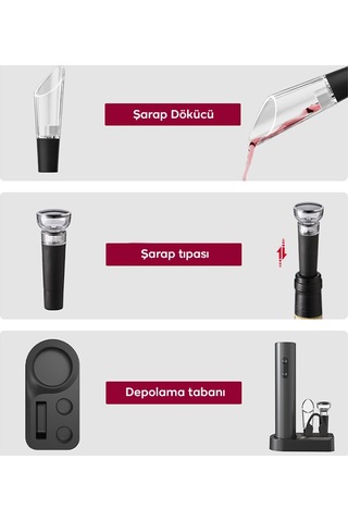 Ezere Otomatik Şarap Açacağı Tirbuşon Seti Şarap Açma Seti Siyah
