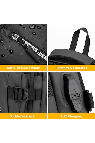 Mufunye Erkek Usb Şarjlı Sırt Çantası, Su Geçirmez Nylon, Çoklu Cep Ve Taşıma Seçenekleri, Spor Ve Seyahat İçin Siyah Siyah