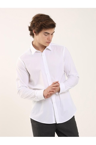 Dufy Beyaz Erkek Slim Fit Klasik Yaka Uzun Kol Gömlek - 103129 Beyaz