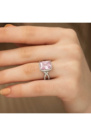 Gümüş Pembe Baget Bayan Yüzük (551179886)