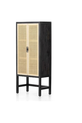 Noir Masif Ahşap Rattan Detaylı Büfe Dolap