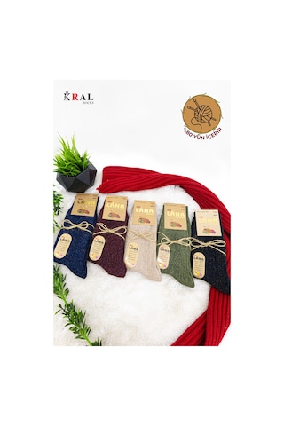 Kral Socks Çorap 5 Çift Kışlık Yün Çorap Lambswool Özel Kuzu Yünlü Kadınlar Için Termal Özellikli ASORTİ