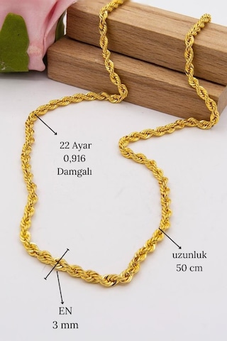 22 Ayar Altın Halat Zincir 3 Mm Halat Zincir 50 Cm Uzunluk Lkznc1062