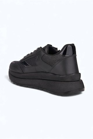 Nstil Günlük Kadın Spor Ayakkabı Sim Detaylı Bağcıklı Fermuarlı Hafif Kalın Taban Sneaker 0846 Siyah