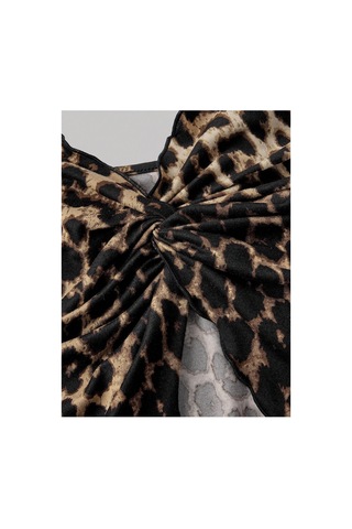 Poswicon Leopar Ön Büküm İnce Askılı Alaçatı Crop LEOPAR