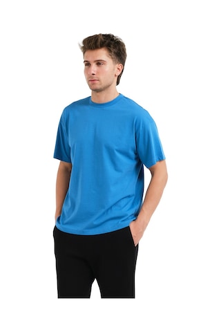Justever 100% Pamuk Oversize Fit Bisiklet Yaka Mavi Erkek T-shirt - Alpha Mavi