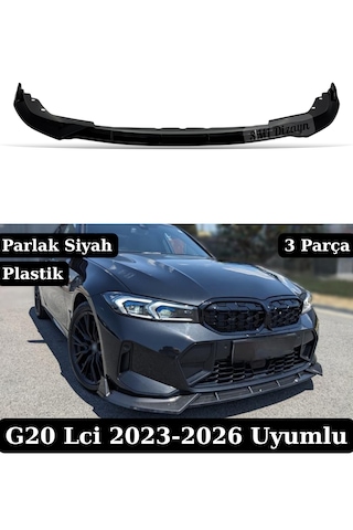 Bmw 3 Serisi G20 Lcı Uyumlu Ön Lip - Parlak Siyah Piano Black 3 Parça Plastik M Sport Tampon Eki 2022-2026