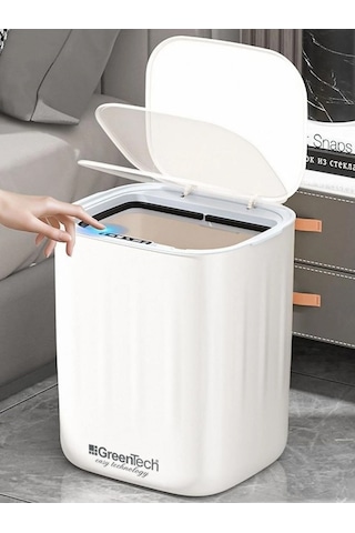 Greentech Sensörlü 28 Litre Çöp Kovası Şarj Edilebilir Lityum Pilli / Gt-sc07 B Beyaz