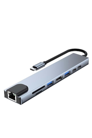 Nbtech Nb-u520 4k 30hz Gri Metal Type-c To Hdmı Usb 3.0 Rj45 Sd Kart Şarj Çevirici Adaptör