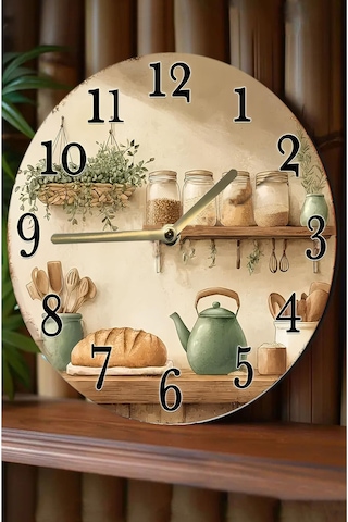 Nostaljik Raflı Mutfak Temalı Mdf Saat Çift Katmanlı 33 Cm Country Tarz Dekor Sdw356 Renkli