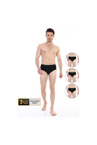 Çift Kaplan Erkek Elastanlı Siyah Slip 887 3'lü Ekonomik Paket Siyah