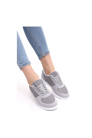 Wordex F1 Günlük Kadın Fileli Yazlık Sneaker Spor Ayakkabı Gri
