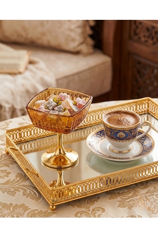 Hürrem Gold Ayaklı Kehribar Cam Lokumluk & Sunumluk Sarı
