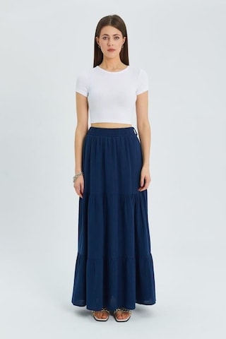 4567 Kadın Fırfırlı Uzun Müslin Etek Lacivert Lacivert