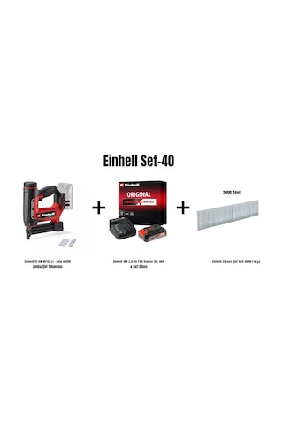 Einhell Set-40 Einhell Te-cn 18/32 Li - Solo Akülü Zımba/çivi Tabancası+einhell 18v 2,5 Ah Pxc Starter Kit, Akü & Şarj Cihazı+einhell 25 Mm Çivi