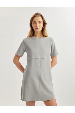 Koton Regular Fit Bisiklet Yaka Kısa Kollu Mini Elbise Gri 5sak80166ek Gri